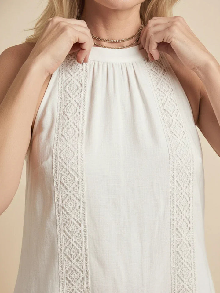 Jimena | Vestido midi de lino con cuello mao