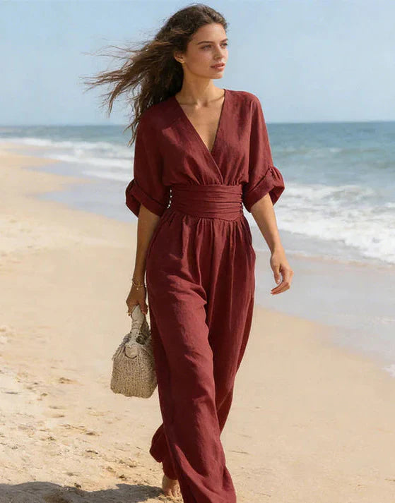 Daniela - Mono elegante de escote en V y pierna ancha