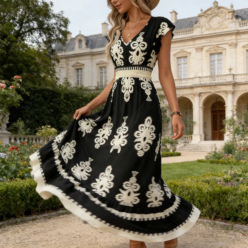 Candela | Vestido maxi barroco con escote en V