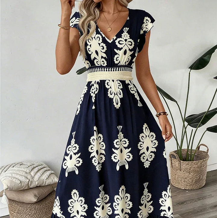 Candela | Vestido maxi barroco con escote en V