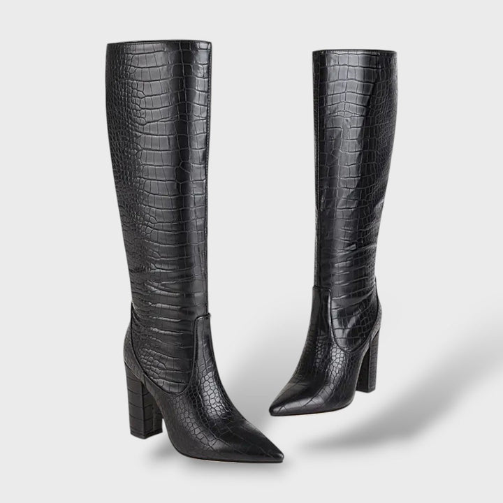 Botas Altas de Piel Sintética con Estampado Serpiente