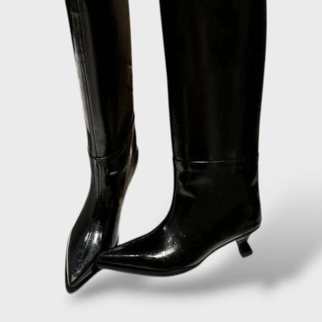 Botas Altas de Cuero con Tacón Bajo